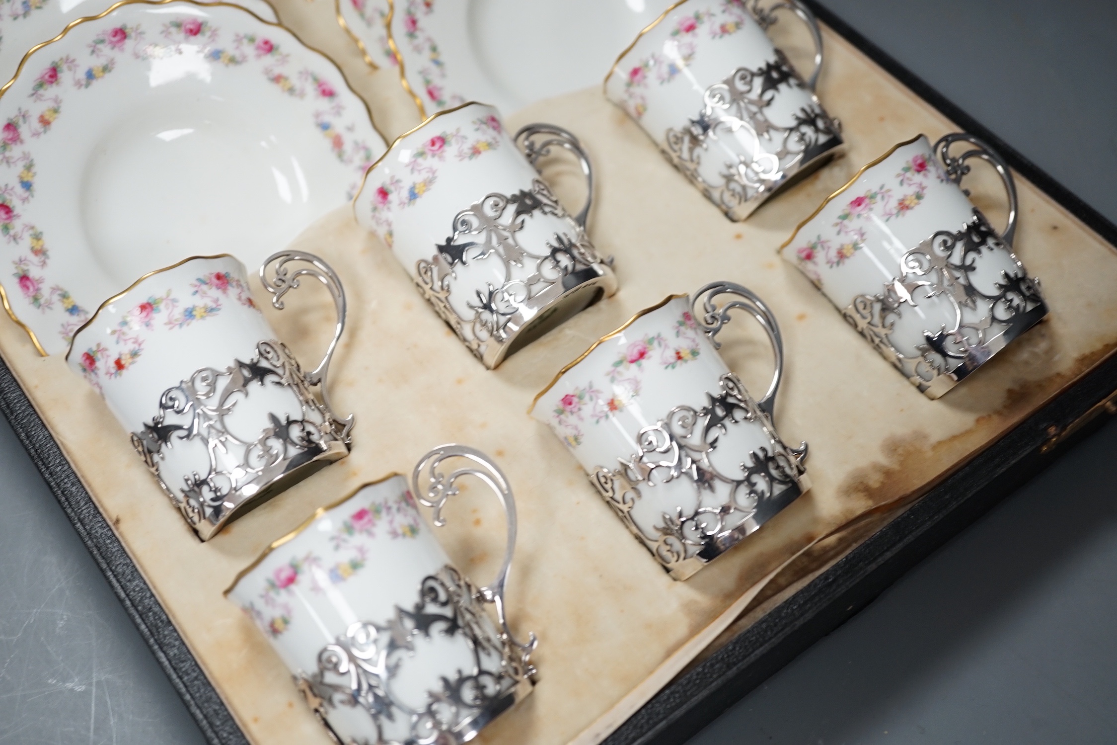 A cased George V Aynsley silver mounted coffee set